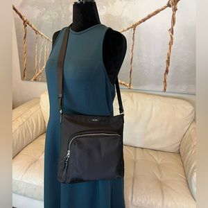 Tumi Black Nylon Voyageur Capri Adjustable Crossbody with Silver hardware
